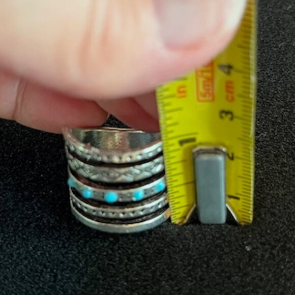 VINTAGE | 5 band 925 Silver Ring Turquoise Enamel - Picture 7 of 9